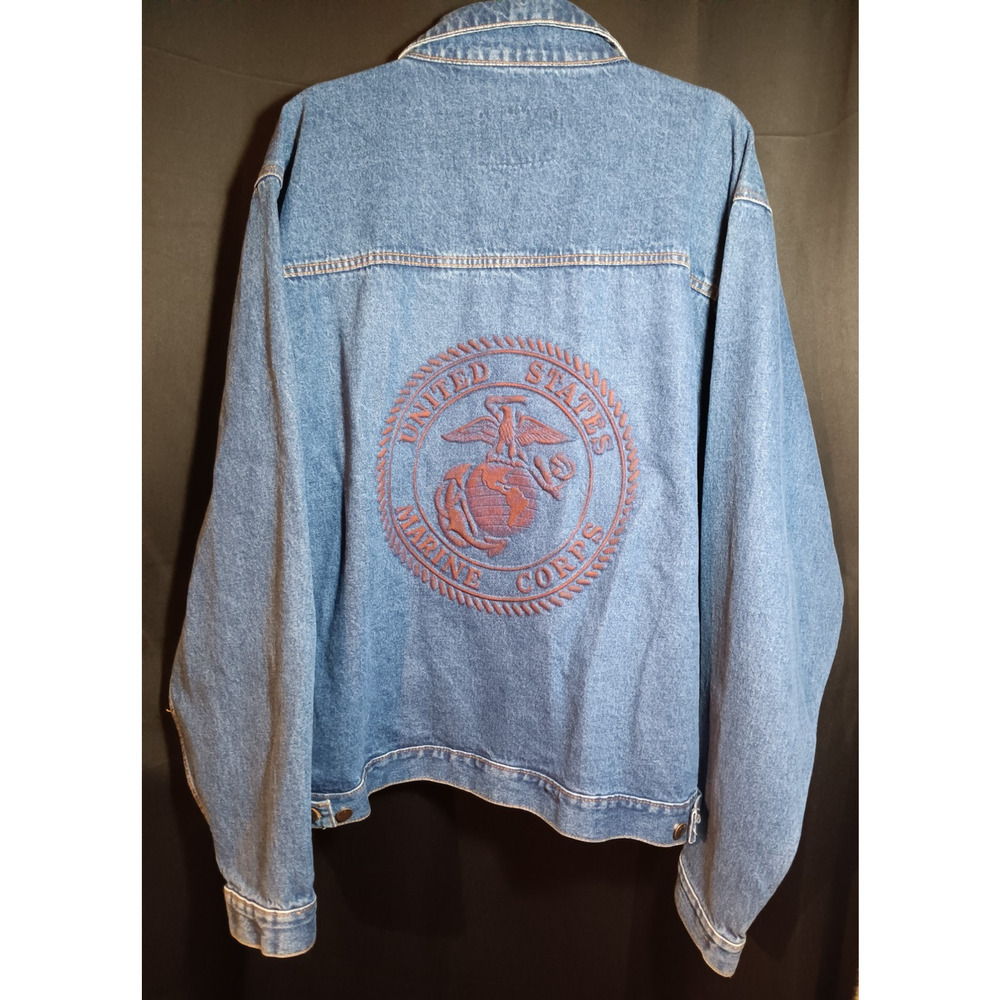 Vintage Marine Corps Denim Jacket Men Blue Heavy Trucker Embossed 2XL